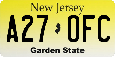 NJ license plate A27OFC