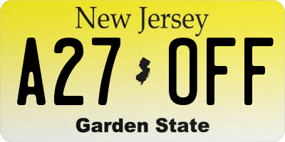 NJ license plate A27OFF