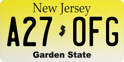 NJ license plate A27OFG