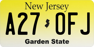 NJ license plate A27OFJ