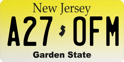 NJ license plate A27OFM