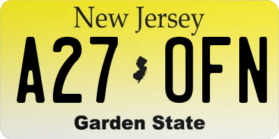 NJ license plate A27OFN