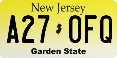 NJ license plate A27OFQ