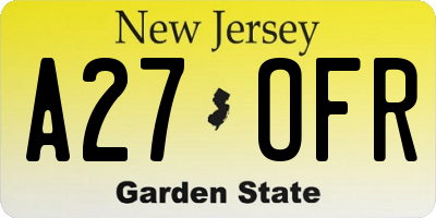 NJ license plate A27OFR