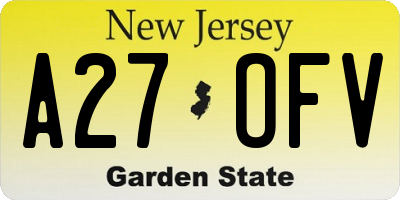 NJ license plate A27OFV