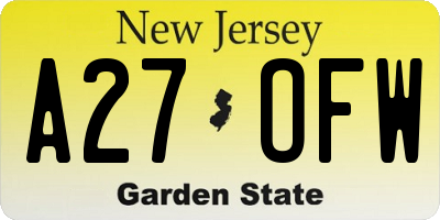 NJ license plate A27OFW