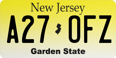 NJ license plate A27OFZ