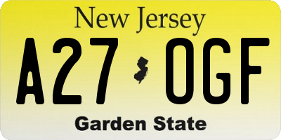 NJ license plate A27OGF