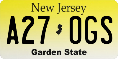 NJ license plate A27OGS
