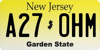 NJ license plate A27OHM