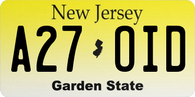 NJ license plate A27OID