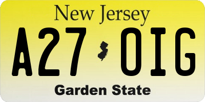 NJ license plate A27OIG