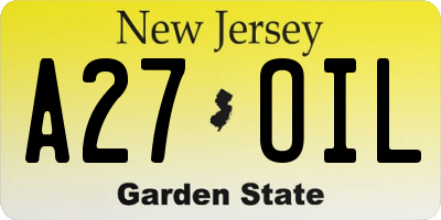 NJ license plate A27OIL