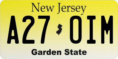 NJ license plate A27OIM