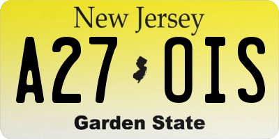 NJ license plate A27OIS