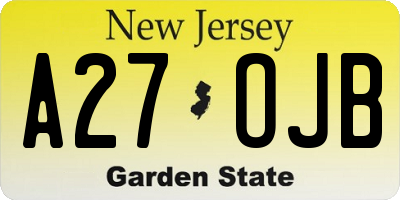 NJ license plate A27OJB