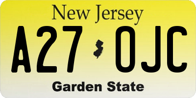NJ license plate A27OJC