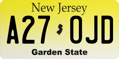 NJ license plate A27OJD