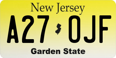 NJ license plate A27OJF