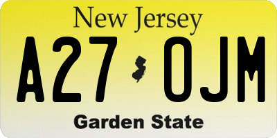 NJ license plate A27OJM