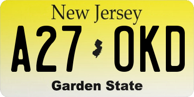 NJ license plate A27OKD