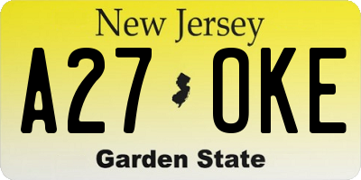 NJ license plate A27OKE