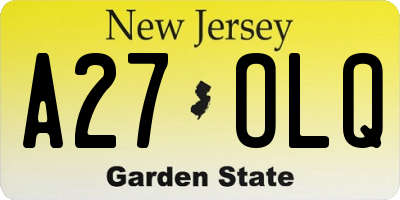 NJ license plate A27OLQ