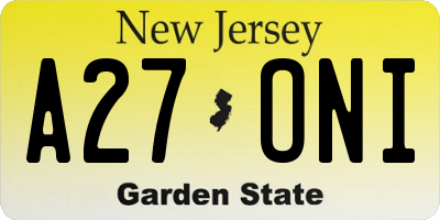 NJ license plate A27ONI