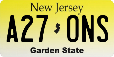 NJ license plate A27ONS