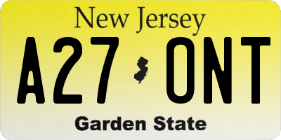 NJ license plate A27ONT