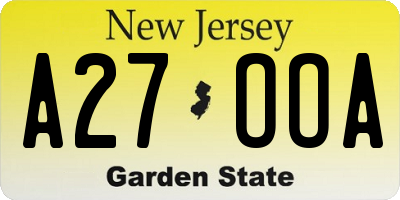 NJ license plate A27OOA