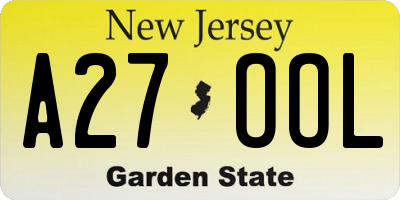 NJ license plate A27OOL