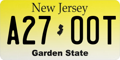 NJ license plate A27OOT