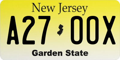 NJ license plate A27OOX