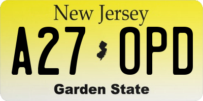 NJ license plate A27OPD