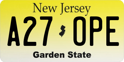 NJ license plate A27OPE