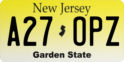 NJ license plate A27OPZ