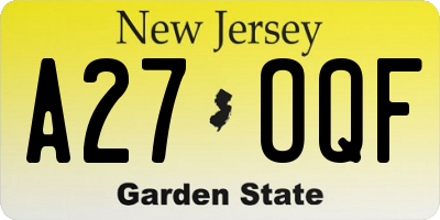 NJ license plate A27OQF