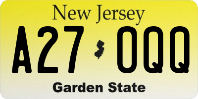 NJ license plate A27OQQ