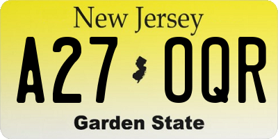 NJ license plate A27OQR