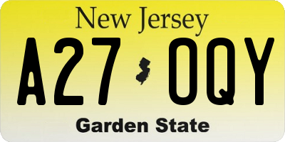 NJ license plate A27OQY
