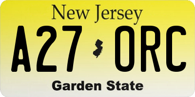 NJ license plate A27ORC