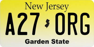 NJ license plate A27ORG