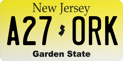 NJ license plate A27ORK