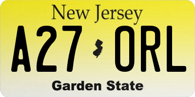 NJ license plate A27ORL