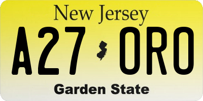 NJ license plate A27ORO