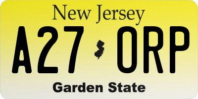 NJ license plate A27ORP