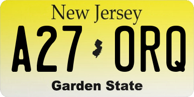 NJ license plate A27ORQ