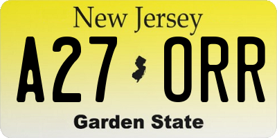 NJ license plate A27ORR
