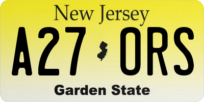 NJ license plate A27ORS